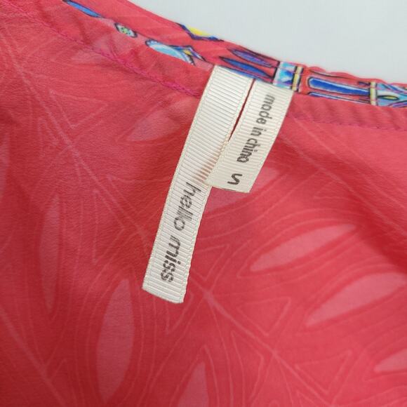 Hello Miss Short Dress One Shoulder Pattern Women S Coral MultiColor Blue Beachy - Picture 3 of 8